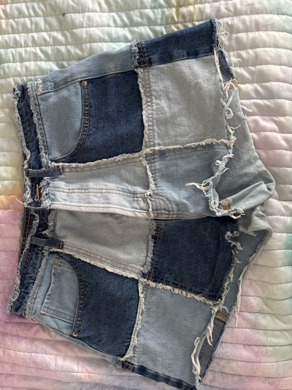 wild fable Patchwork Two-Tone Denim Shorts - Light & Dark Blue